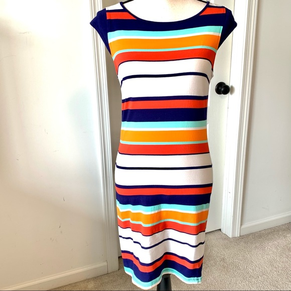 Olive Oak Cotton Blend Striped Dresssz 